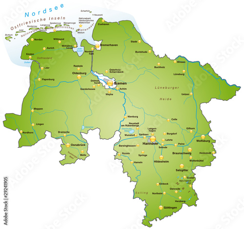 Bundesland Niedersachsen als Übersicht
