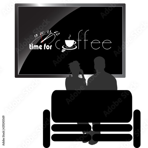 couple on bed with time coffee illustration