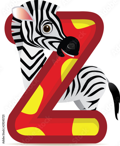 animal alphabet Z with Zebra cartoon