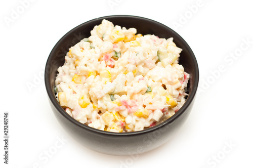 crab meat salad on white background
