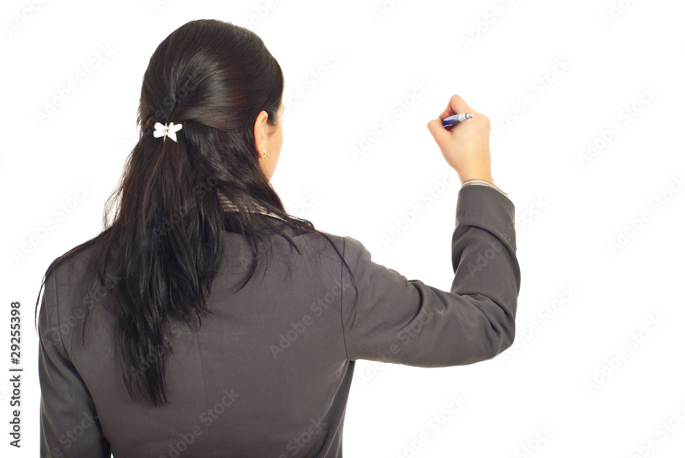 Rear view of corporate woman write on copy Rear view of corporate woman write on copy