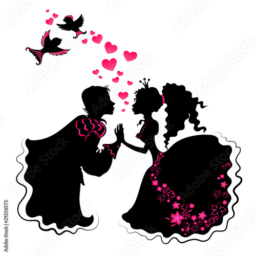 Silhouette of girl and boy with birds