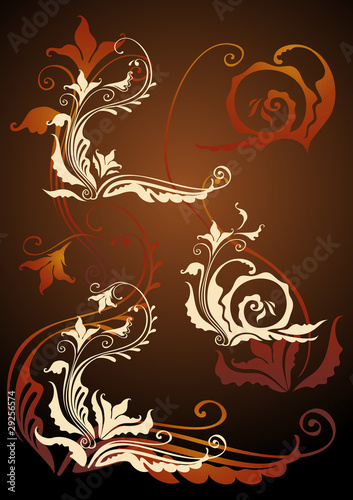 SET OF DECORATIVE FLORAL ELEMENTS FOR DESIGN ON DARK