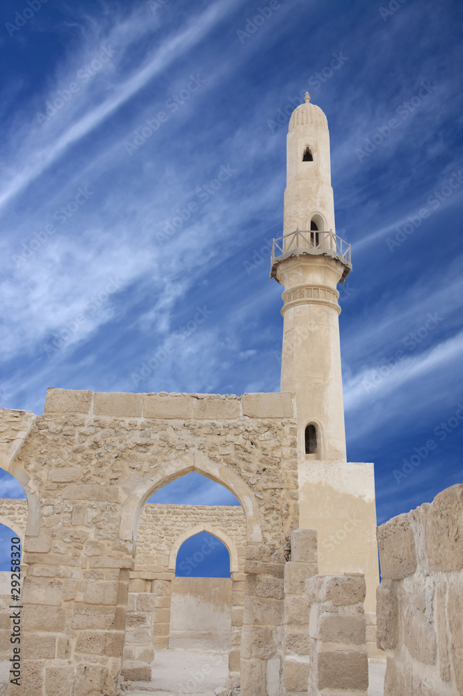 Archway and a minaret of Khamis mosque, Bahrain