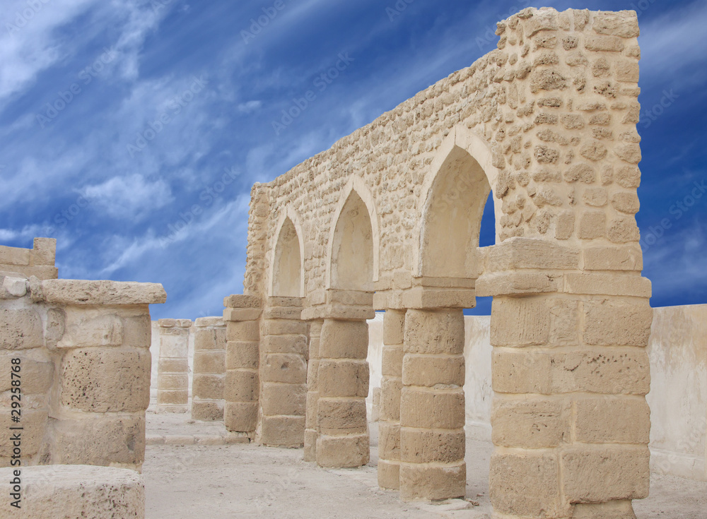Close view of the archways of Al Khamis Mosque