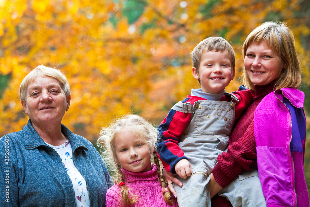 Fototapeta premium Happy family autumn outdoor portrait
