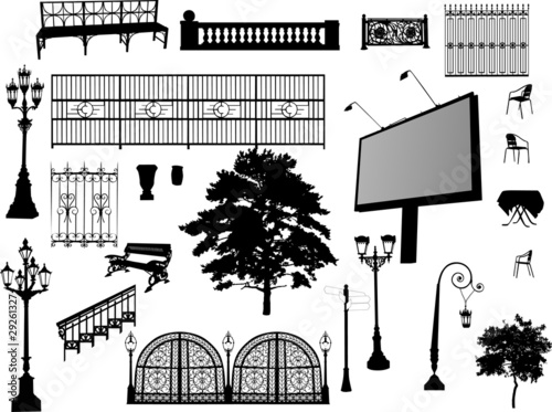 set of park elements on white