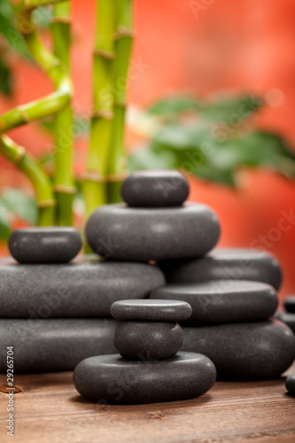 Spa stones on bamboo background