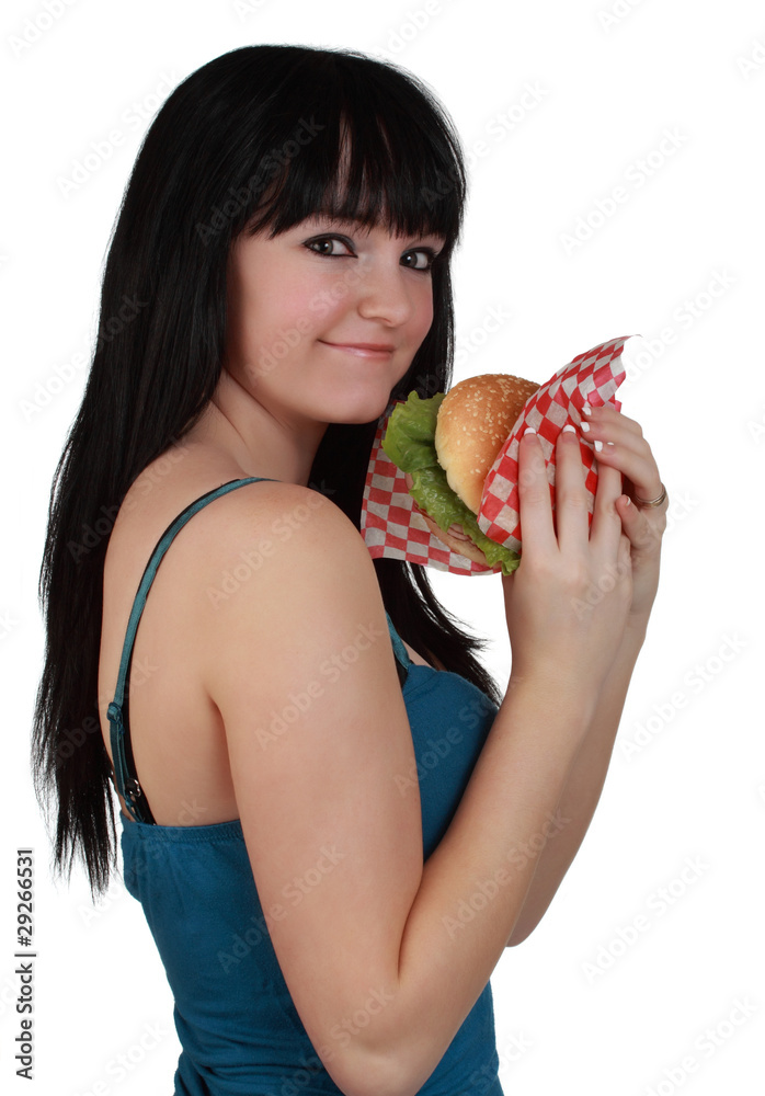 girl eating a burger