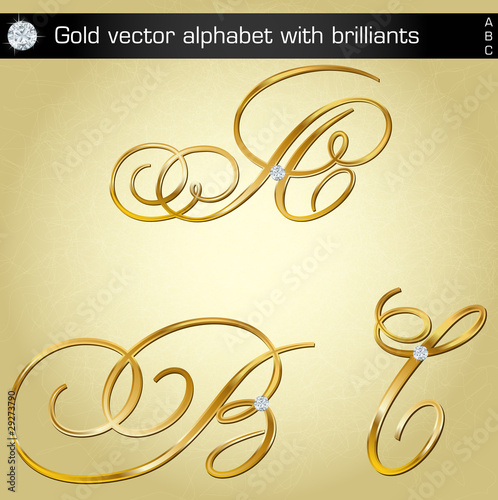 Gold vector aiphabet with brilliants