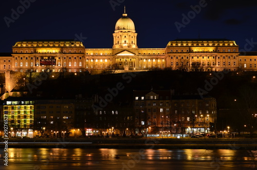Budapest, Buda castle on Danube River by night