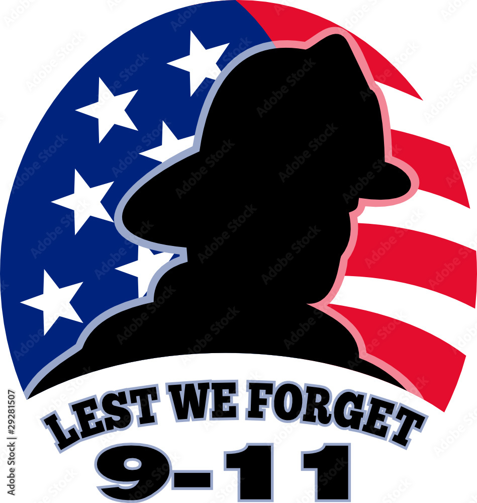 9-11 fireman firefighter american flag lest we forget Stock Vector ...