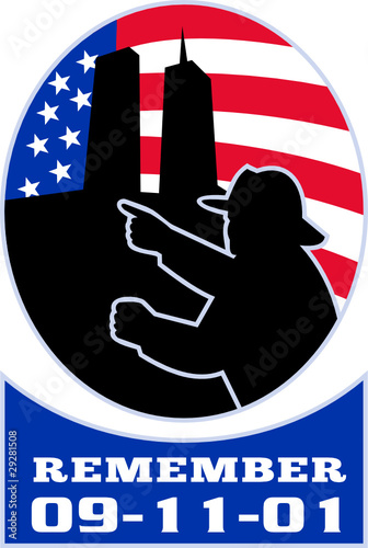 9-11 fireman firefighter american flag twin tower