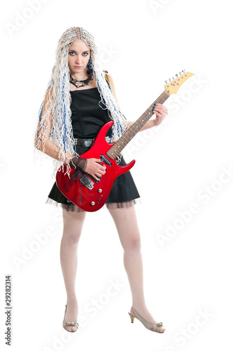 Girl guitarist with red guitar