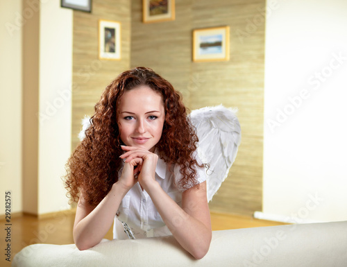 portrait of  woman with angel wings