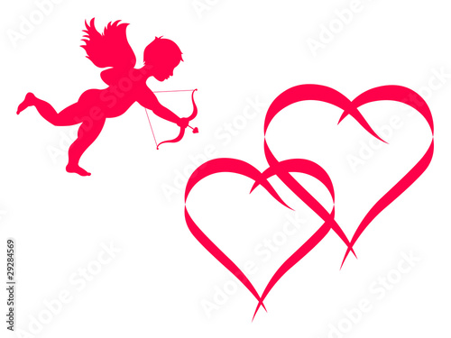 Cupidon et cœurs enlacés