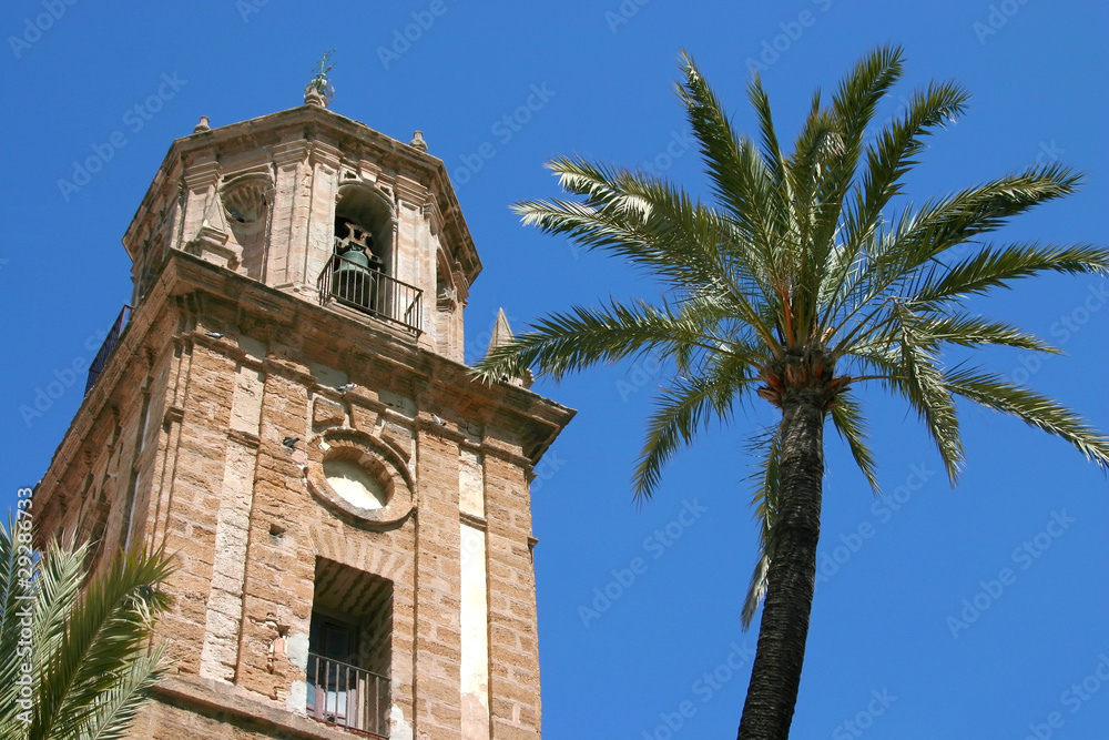 The baroque Santiago church tower bell, Cadiz, Spain