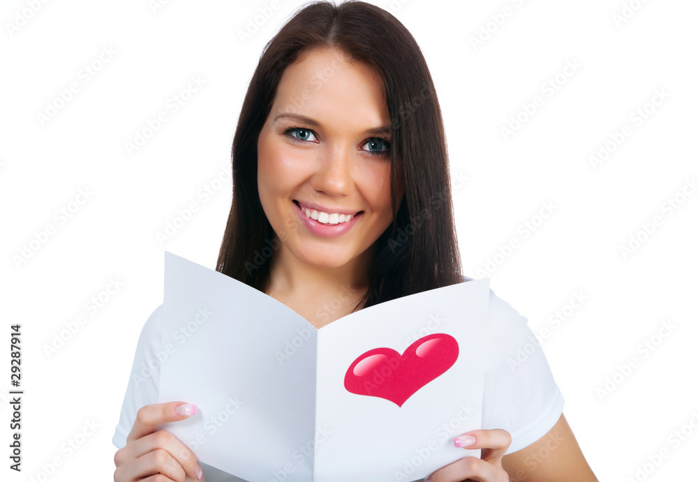 Cute young girl with a Valentine's card Cute young girl with a Valentine's card