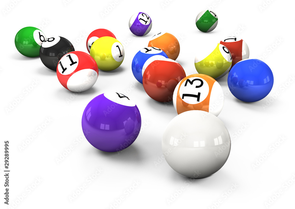 billiard balls out of American billiards on a white background billiard balls out of American billiards on a white background