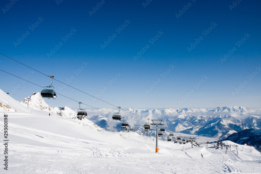Ski lift in alps mountains