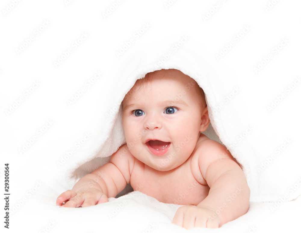 Laughing baby with towel Laughing baby with towel