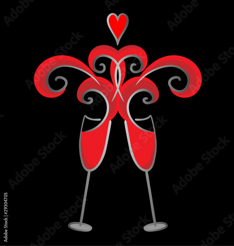 Two clinking wine glasses on a black background