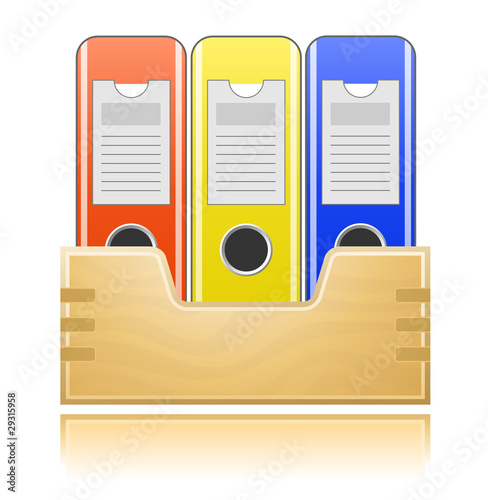 Wooden box and folders for office documents