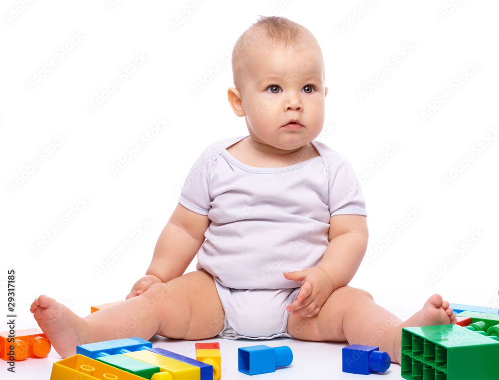 Little boy with building bricks Little boy with building bricks