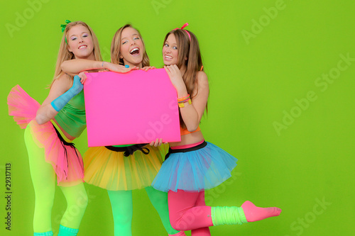 group of teens holiding blank board for copy space photo