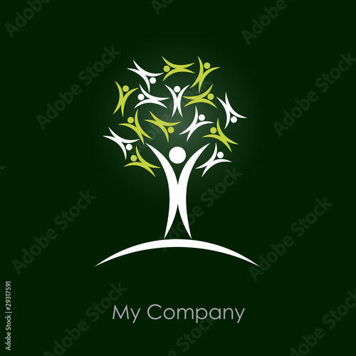 Logo tree solidarity, green background # Vector