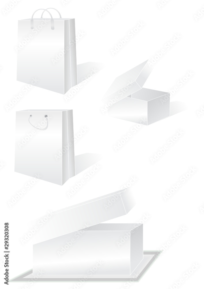 Obraz premium vector set of white boxex and bags