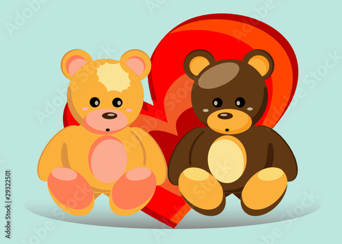 sweet teddy bears in love with heart shape