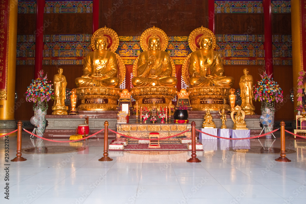 Golden Buddha Statue in chinese temple, Thailand