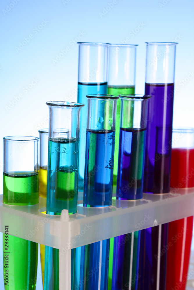 Test tubes on blue background