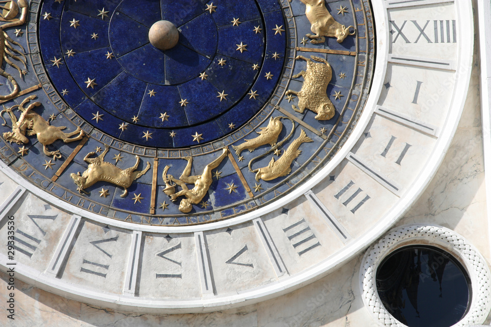 Venice astronomical clock. Venice astrology. Landmark of Venice Italy.