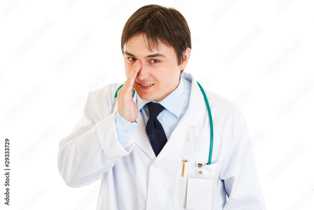 Friendly medical doctor secretly reporting good news Friendly medical doctor secretly reporting good news
