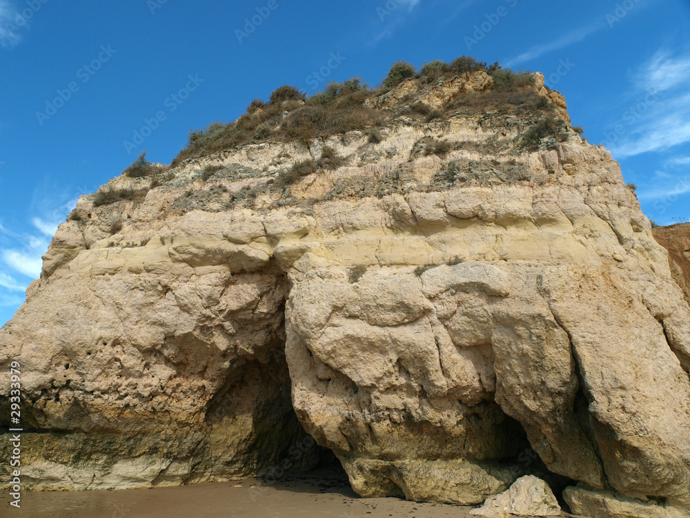 Caves and  rock formations on the Algarve coast in Portugal