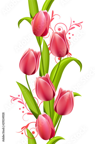 Vertical seamless pattern made of tulips on white background