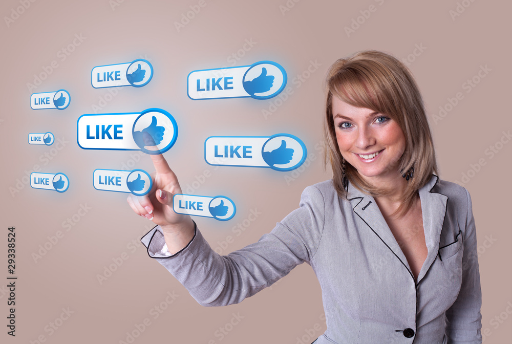 woman hand pressing Social Network icon woman hand pressing Social Network icon