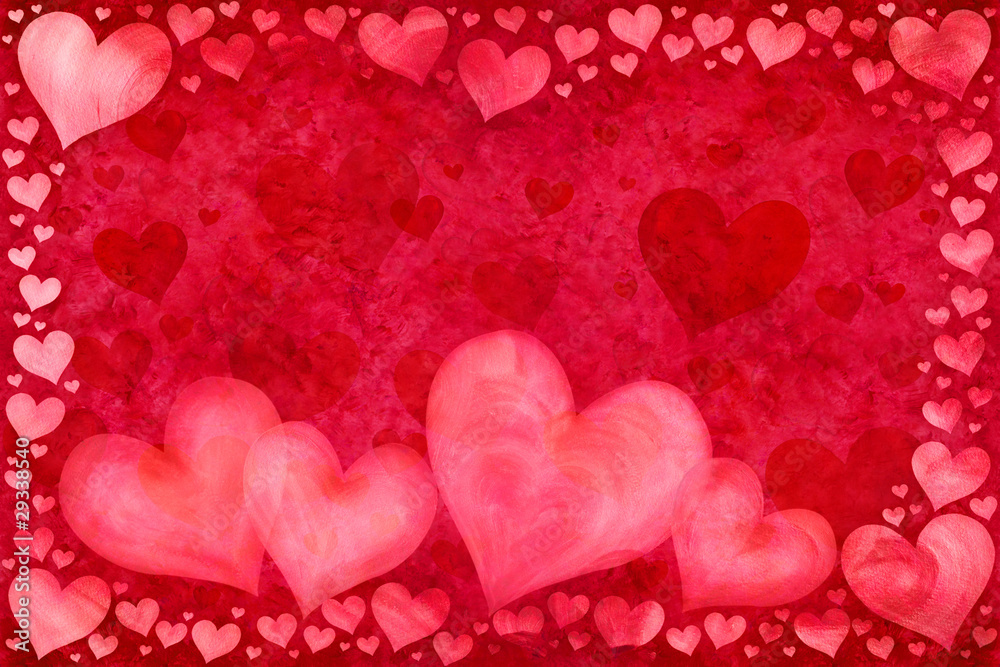 Red Valentine's Day background with painted hearts Red Valentine's Day background with painted hearts