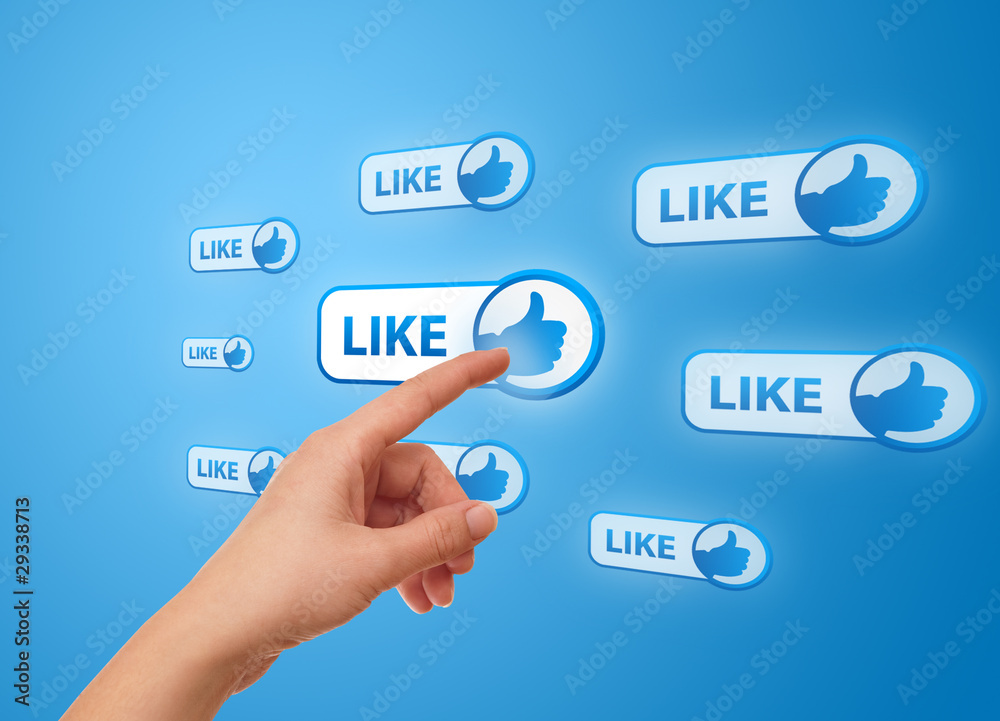 hand pressing social network icon hand pressing social network icon