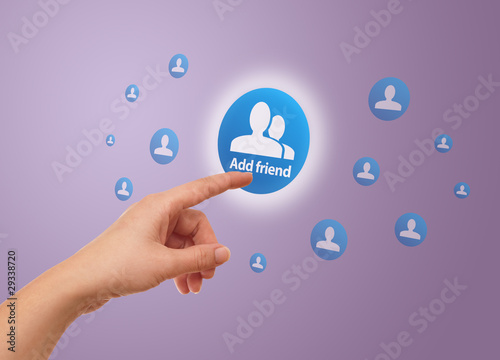 hand pressing social network icon