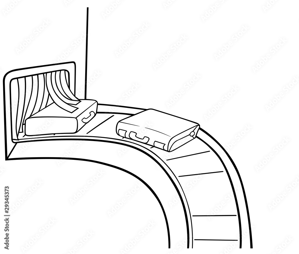 Baggage Claim Black and White Cartoon illustration Stock Illustration