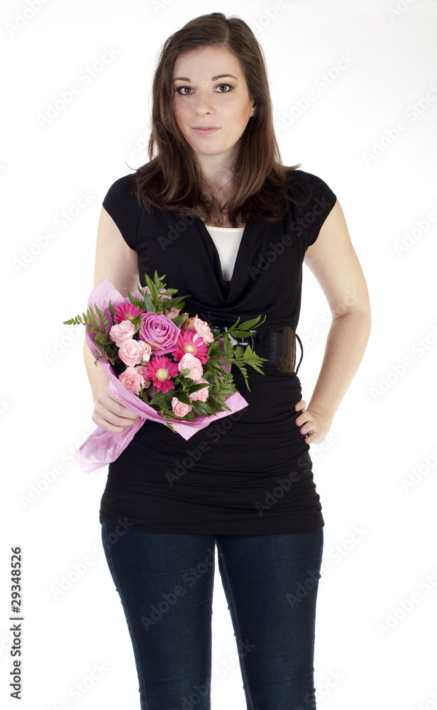 Young beautiful woman holding flowers Young beautiful woman holding flowers