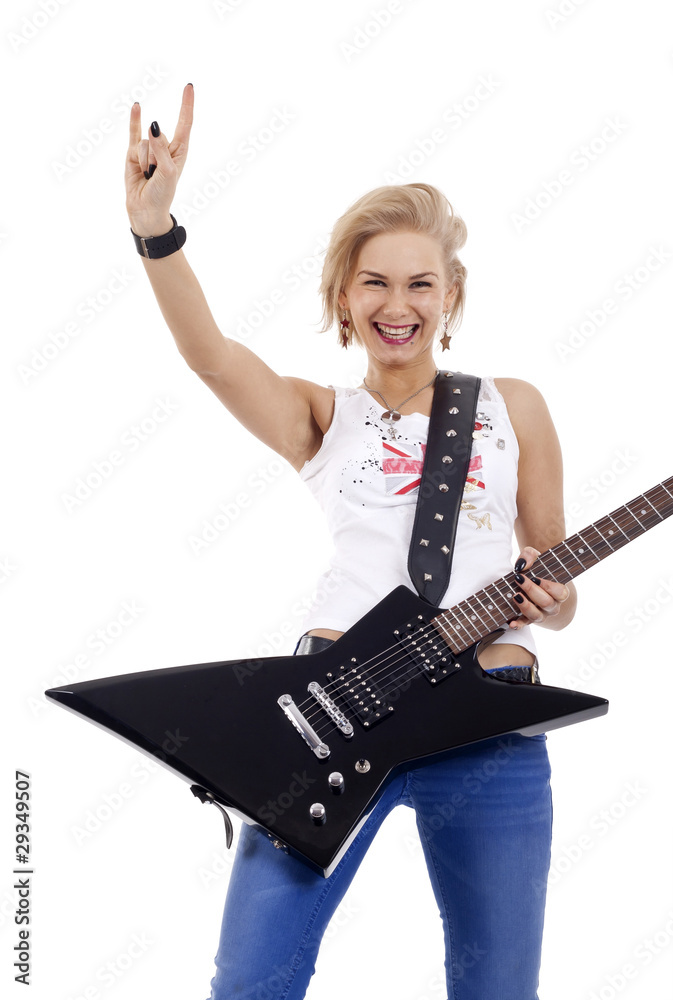 Fototapeta premium Rock star woman gesturing rock sign