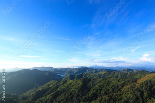 landscape in mountains and the dark blue sky with clouds