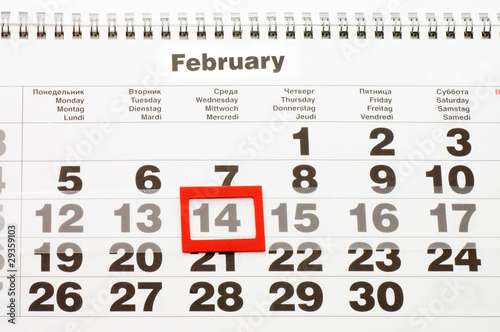 calendar with red mark on 14 February - Valentines day