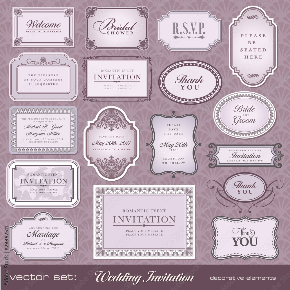 vector set: invitations and announvements for festive events