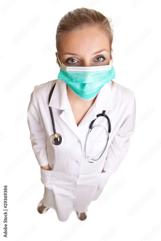 Medical doctor woman in uniform with stethoscope isolated