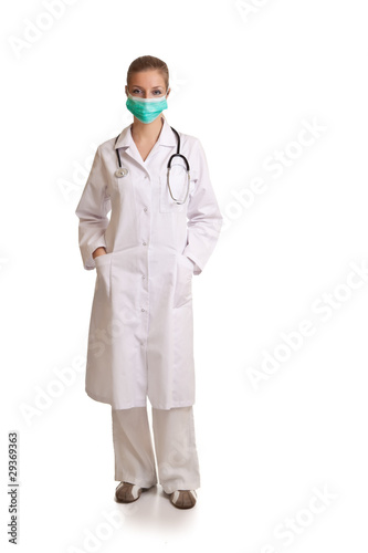 Medical doctor woman in uniform with stethoscope isolated © mathom
